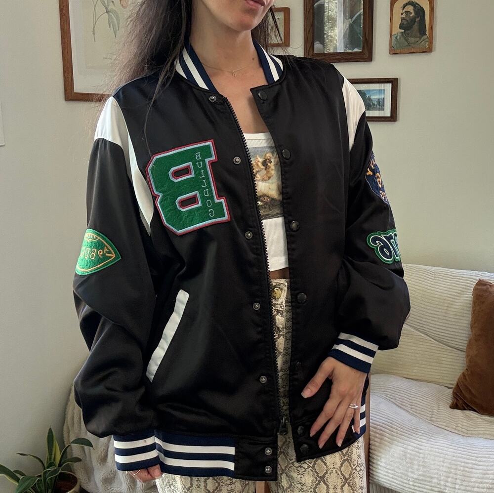 Urban Outfitters BDG Patch Satin Faye Varsity Jacket Size XS